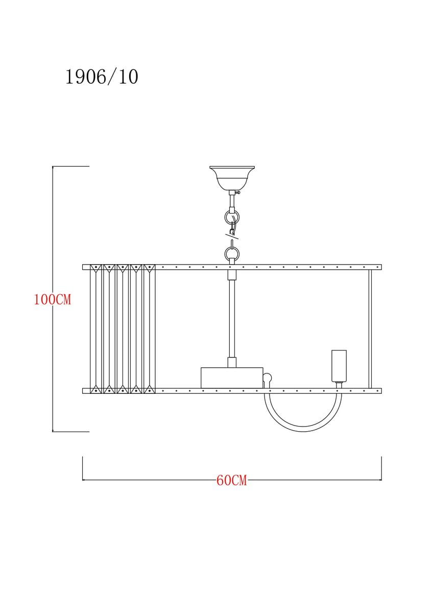Lampa wisząca Paris 1906/10 w kolorze złotym, przeznaczona na 10 żarówek E14. Wymiary: 100 cm wysokości i 60 cm szerokości. Prosta konstrukcja z metalowym stelażem, z widocznym mocowaniem i kablem. Idealna do nowoczesnych wnętrz.