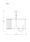 Lampa wisząca Paris 1906/6 w kolorze złotym, z miejscem na sześć żarówek E14. Posiada prostokątną podstawę o wymiarach 40 cm szerokości i 95 cm wysokości. Ujęcie pokazuje lampę z boku, z widocznym detalem mocowania i łańcucha.
