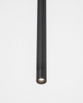 Lampa wisząca Buga w kolorze czarnym, wykonana z metalu, z pojedynczym źródłem światła LED o mocy 5W. Produkt ma prostą, cylindryczną formę, zawieszony w pozycji pionowej, emitujący światło z dolnej części. Tło białe.