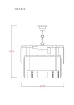 Lampa wisząca Camille w kolorze złotym, z miejscem na 8 żarówek E14. Ma prostokątny kształt, z wymiarami 95 cm wysokości i 40 cm szerokości. Zawieszona na łańcuchu, z widocznymi elementami mocującymi.