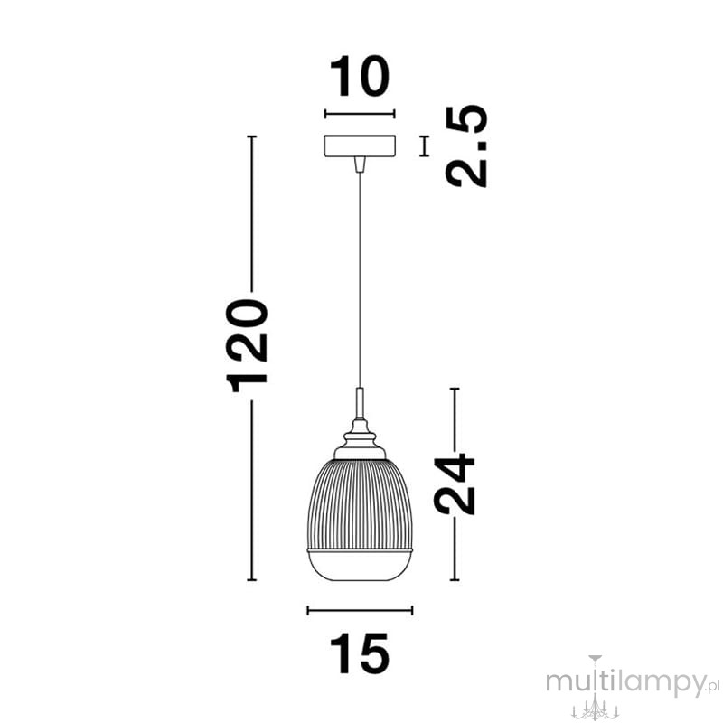 Lampa wisząca Ahigal 1xE14 w kolorze złotym, o wysokości 120 cm i średnicy 15 cm. Posiada okrągły, dekoracyjny klosz z delikatnym żłobieniem. Montaż na suficie, zawieszenie na cienkim przewodzie.