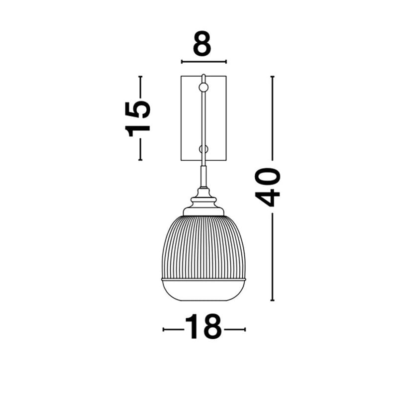 Kinkiet Ahigal 1xE14 w kolorze złotym, o okrągłej, teksturowanej kloszu z dekoracyjnymi żłobieniami. Wymiary: wysokość 40 cm, szerokość 18 cm, głębokość 8 cm. Montowany na ścianie, w stylu nowoczesnym.