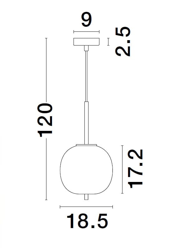 Lampa wisząca Pilar L w kolorze złotym, z oprawą na żarówkę E14. Okrągły klosz o średnicy 18,5 cm i wysokości 17,2 cm, zawieszony na cienkim przewodzie o długości 120 cm. U góry zamocowanie o wymiarach 9 x 2,5 cm.