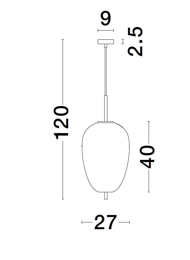 Lampa wisząca Pilar XL D27 o złotej obudowie, z pojedynczym gniazdem E27. Wymiary: wysokość 120 cm, średnica 27 cm. Kształt owalny, z płaskim stelażem sufitowym. Dobrze widoczna w aranżacji wnętrza.