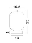 Lampa stołowa Pilar D16,5 o wysokości 25 cm i średnicy 16,5 cm. Wykonana w kolorze złotym, z okrągłym kloszem i prostokątną podstawą. Złącze E14, idealna do wnętrz. Ujęcie frontalne.