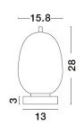 Lampa stołowa Pilar D15,8 w kolorze złotym, o kształcie eliptycznym. Wymiary: wysokość 28 cm, średnica 15,8 cm, podstawka o szerokości 13 cm. Wykonana z metalu, przeznaczona na żarówkę E14. Stojąca, z gładką powierzchnią.