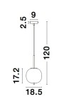 Lampa wisząca Marc L o średnicy 18,5 cm, wysokości 120 cm, w kolorze czarnym. Posiada okrągły klosz, zawieszony na cienkim przewodzie. Umożliwia użycie żarówki E14. Wymiary podstawy: 2,5 cm na 9 cm.