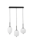Lampa wisząca Marc z trzema kloszami E14, czarna z metalowym stelażem. Klosze w kształcie owalnym, z mlecznego szkła, zawieszone na cienkich przewodach. Produkt montowany sufitowo, idealny do nowoczesnych wnętrz.