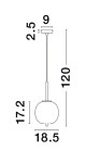 Lampa wisząca Pilar L o średnicy 18,5 cm, w kolorze złotym i czarnym, z jedną oprawą E14. Ujęcie z boku, pokazujące prostą, okrągłą kopułę i długi, cienki zwis. Wymiary: wysokość 120 cm, szerokość 9 cm.