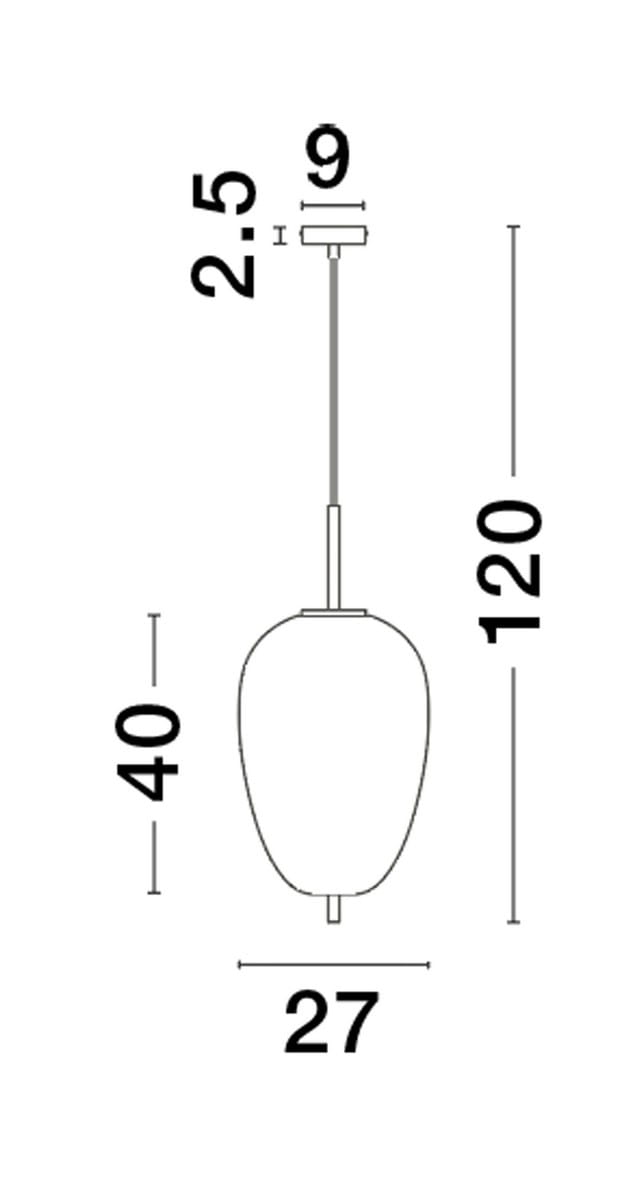 Lampa wisząca Pilar XL D27 w kolorze złotym i czarnym, o wymiarach 27 cm szerokości i 120 cm długości. Owalny klosz z metalicznym wykończeniem, zawieszony na cienkim przewodzie, idealna do nowoczesnych wnętrz.
