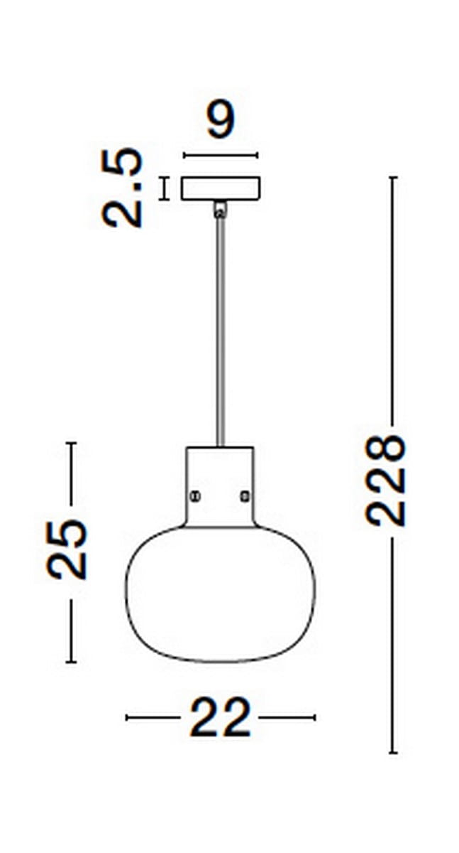 Lampa wisząca Padre w kolorze złotym, z oprawą na 1 żarówkę E27. Okrągła, szklana kopuła o wymiarach 25 cm wysokości i 22 cm średnicy, zawieszona na cienkim przewodzie o długości 228 cm. Umożliwia nowoczesne oświetlenie wnętrz.