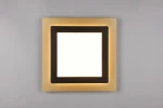 Plafon Morgan z pilotem, 1xLED/46W, w kolorze czarnym i złotym. Kwadratowy kształt z białym źródłem światła otoczonym złotą ramką oraz czarną obręczą. Produkt zamontowany na gładkim, jasnym tle.