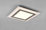Plafon Morgan z pilotem, 1xLED/46W, w kolorze niklu. Kwadratowy kształt z białą oprawą i szarym ramieniem. Zamontowany na suficie, emituje ciepłe światło. Prosta konstrukcja, idealny do nowoczesnych wnętrz.