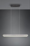 Lampa wisząca Helios 1xLED/48W w kolorze czarnym z aluminiowym kloszem. Prosty, wydłużony kształt, zawieszona na cienkich linkach, montaż sufitowy. Tło ciemne, minimalistyczne, podkreślające nowoczesny design produktu.