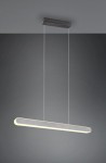 Lampa wisząca Helios w kolorze czarnym i aluminium, z jedną diodą LED o mocy 48W. Wydłużony, prostokątny kształt, zawieszona na cienkich linkach, montowana do sufitu. Tło ciemne, minimalistyczne.