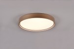 Plafon Doha 1xLED/29W w kolorze brązowym, okrągły kształt, zamontowany na suficie. Materiał metalowy z matowym wykończeniem, z białym kloszem, emitującym ciepłe światło. Prosta konstrukcja, bez zdobień.