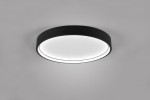 Plafon Doha 1xLED/29W w kolorze czarnym, o okrągłym kształcie. Zamontowany na suficie, z białym, podświetlonym pierścieniem. Prosty design, idealny do nowoczesnych wnętrz. Tło jasne, minimalistyczne.