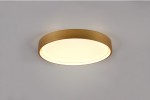 Plafon Doha 1xLED/29W w kolorze mosiądzu, okrągły, zamontowany na gładkiej, jasnej powierzchni. Światło rozchodzi się równomiernie, tworząc delikatny blask wokół. Krawędź plafonu ma matową fakturę, co podkreśla jego elegancki wygląd.
