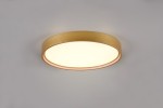 Plafon Doha 1xLED/29W w kolorze mosiądzu, okrągły kształt, z matowym białym kloszem. Zainstalowany na suficie, w prostym, jasnym tle, eksponującym jego elegancki design. Idealny do oświetlenia wnętrz.