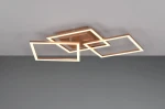 Brązowa lampa sufitowa Trail z trzema kwadratowymi ramami LED, oświetlająca przestrzeń ciepłym światłem. Ujęcie z góry, montowana na płaskim suficie, z widocznymi minimalistycznymi kształtami i nowoczesnym designem.