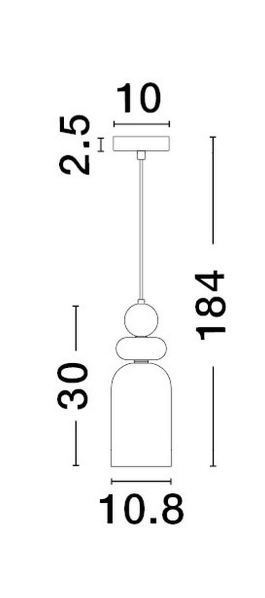 Lampa wisząca Balam w kolorze złotym z oprawką na żarówkę E14. Posiada zaokrąglony klosz z dekoracyjnym elementem. Wymiary: wysokość 184 cm, średnica 10,8 cm. Zawieszona na cienkim kablu, idealna do nowoczesnych wnętrz.