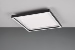 Plafon Rotonda 1xLED/20W w kolorze czarnym, o prostokątnym kształcie, montowany na suficie. Wnętrze z białym, matowym panelem LED. Widok z góry, ukazujący delikatnie zaokrąglone krawędzie i minimalistyczny design. Tło w odcieniach szarości.