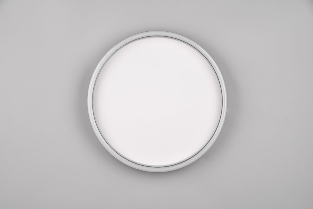 Plafon Rotonda 1xLED/20W w kolorze czarnym, okrągły, z matową białą osłoną. Widok frontalny, zamontowany na gładkiej, jasnoszarej powierzchni. Idealny do nowoczesnych wnętrz.