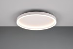 Plafon Rotonda 1xLED/20W w kolorze białym, okrągły, zamontowany na suficie. Posiada subtelną, zintegrowaną oprawę LED, emitującą delikatne światło. Tło w odcieniach szarości, podkreślające minimalistyczny design.