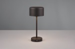 Czarna lampa stołowa Jeff z okrągłym kloszem, umieszczona na cienkiej, metalowej nodze. Posiada okrągłą podstawę z widocznym przyciskiem włączającym. Ujęcie frontalne, na jednolitym tle. Wymiary i faktura materiału nie są widoczne.