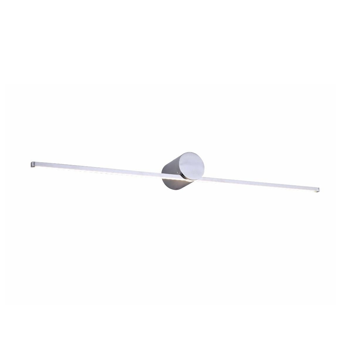 Kinkiet Camara w kolorze chromu, z pojedynczym źródłem światła LED o mocy 8W. Lampa ma prostą, cylindryczną podstawę oraz długi, płaski element świetlny zamontowany poziomo, tworząc nowoczesny akcent w aranżacji wnętrza.