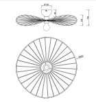 Lampa sufitowa Chapeau w kolorze czarnym, z pojedynczym źródłem światła E27. Kształt okrągły z podziałami, średnica 60 cm, wysokość 15,4 cm. Ujęcie z góry ukazuje szczegóły konstrukcji i wymiary.