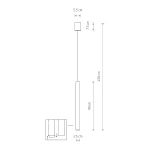 Lampa wisząca Laser 49, kolor biały, z oprawą na 1 żarówkę G9. Prosty, cylindryczny kształt o wysokości 49 cm i średnicy 2,5 cm. Zawieszona na cienkim, regulowanym kablu o długości 130 cm, z mocowaniem o średnicy 5,5 cm.