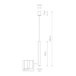 Lampa wisząca Laser 49 w kolorze miedzi, z oprawą na jedną żarówkę G9. Wymiary: długość 49 cm, wysokość 130 cm, średnica mocowania 5,5 cm. Prosty, cylindryczny kształt z minimalistycznym designem.