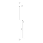 Lampa wisząca Laser 100 w kolorze złotym, z uchwytem o szerokości 5,5 cm i długości 100 cm. Ma prostokątną, minimalistyczną formę oraz miejsce na żarówkę G9. Wysokość całkowita wynosi 205 cm.