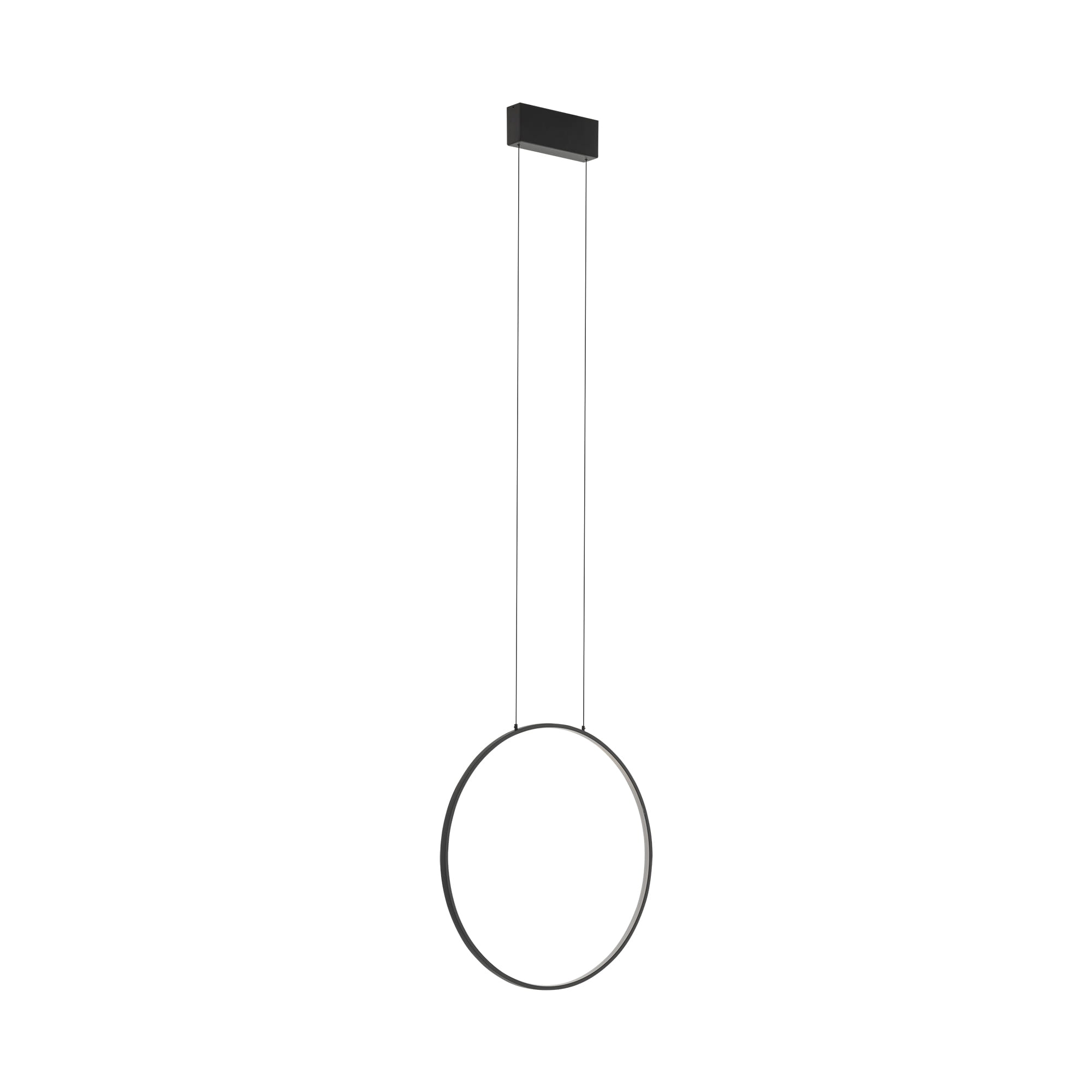 Lampa wisząca Circolo D45 w kolorze czarnym, z okrągłym kloszem LED o mocy 18W i barwie światła 4000K. Zawieszona na cienkich linkach, z prostokątnym mocowaniem sufitowym. Idealna do nowoczesnych wnętrz.