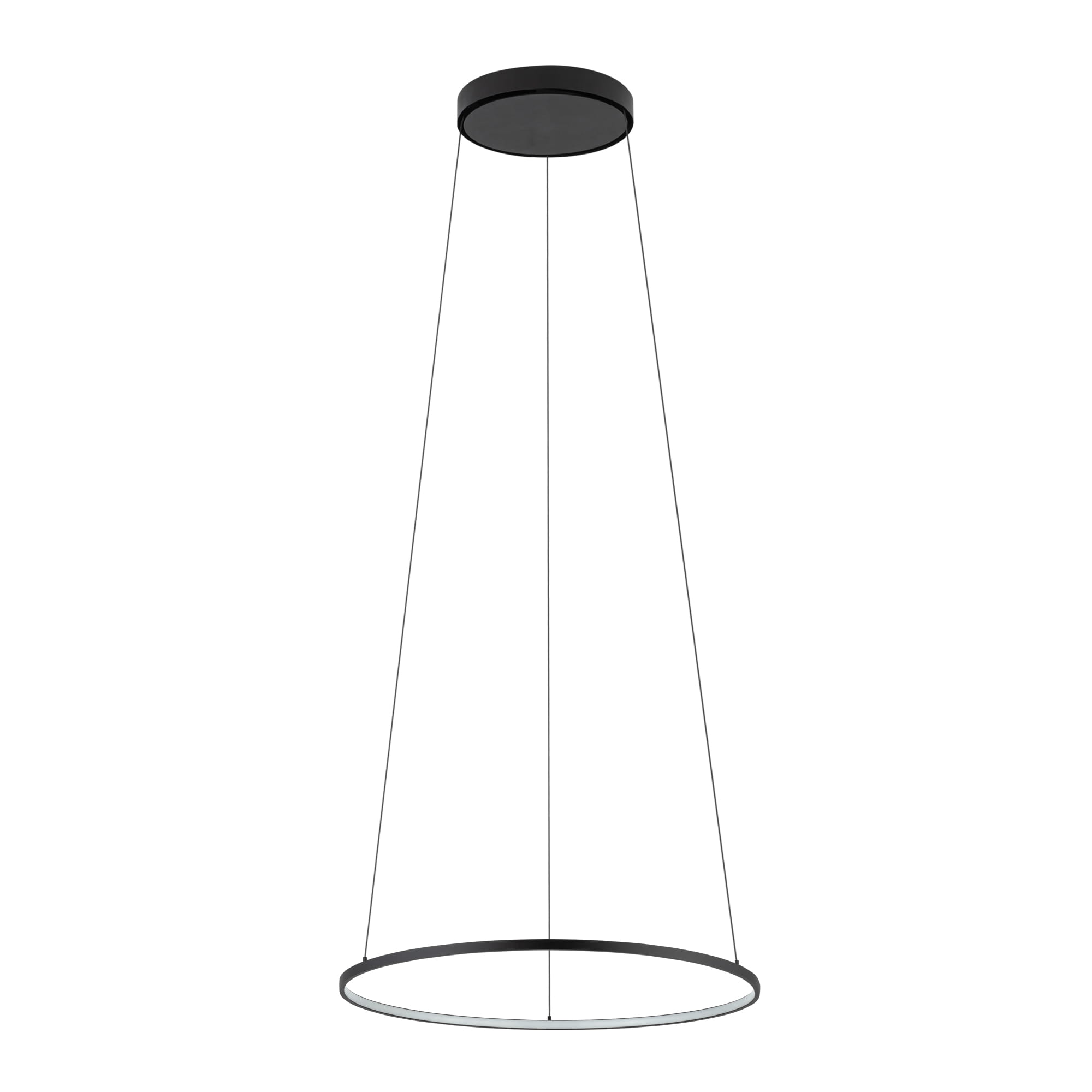 Lampa wisząca Circolo D45 w kolorze czarnym, z jedną żarówką LED 18W i temperaturą barwową 4000K. Posiada okrągły kształt, zawieszona na cienkich linkach, z okrągłą podsufitką. Prosty, nowoczesny design.