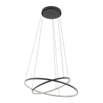 Lampa wisząca Circolo D60 w kolorze czarnym, z dwoma okrągłymi pierścieniami LED, zawieszona na cienkich linkach. Źródło światła 2x35W, temperatura barwowa 3000K. Montowana sufitowo, minimalistyczny design.