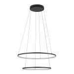 Lampa wisząca Circolo D60 w kolorze czarnym, z dwoma okrągłymi obręczami LED o mocy 35W i temperaturze barwowej 3000K. Zawieszona na cienkich linkach, o nowoczesnym designie, idealna do różnych wnętrz.