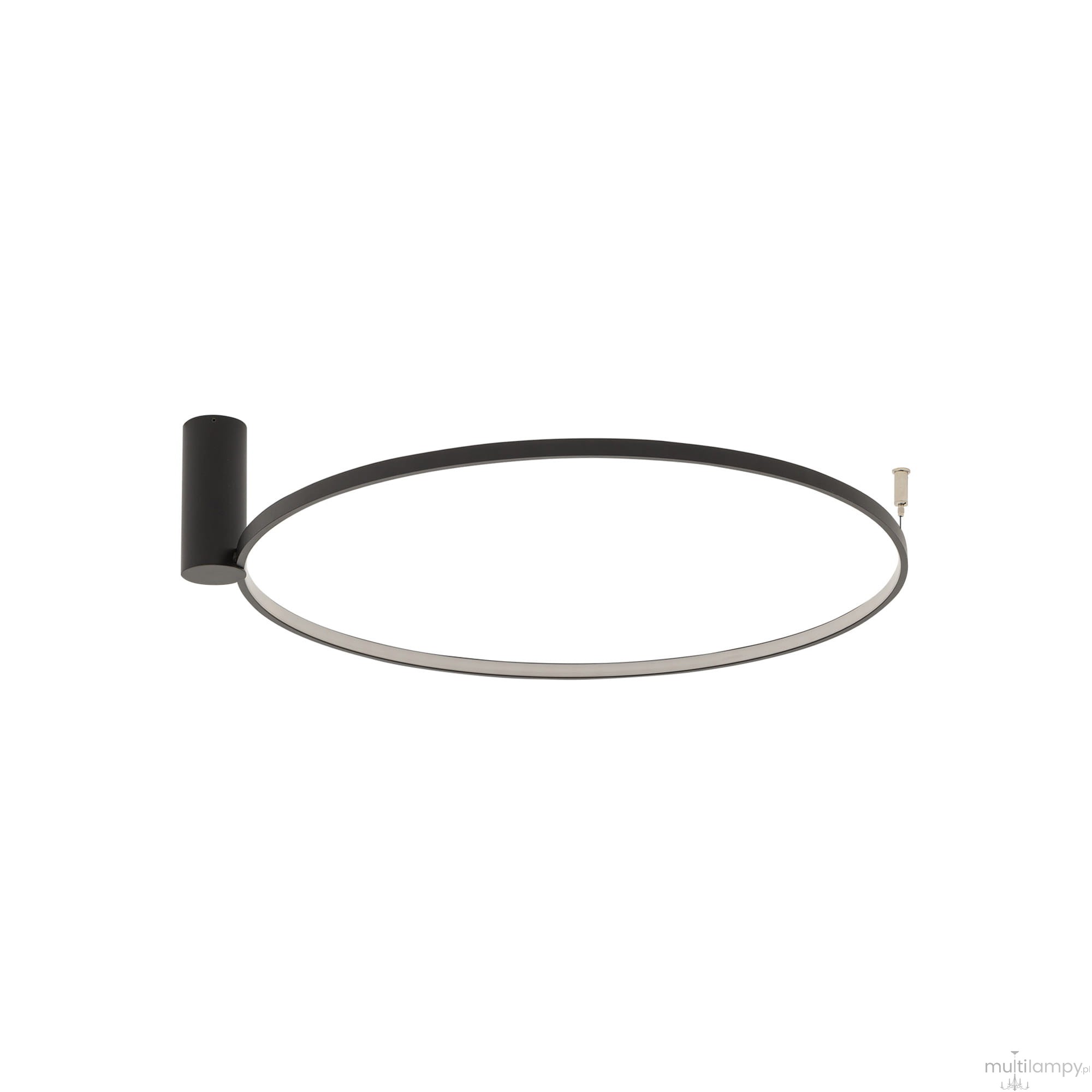 Czarna lampa sufitowa Circolo D45 z jedną diodą LED o mocy 18W i temperaturze barwowej 3000K. Okrągła forma z metalowym uchwytem, montowana na suficie. W prostym, nowoczesnym stylu, idealna do różnych wnętrz.