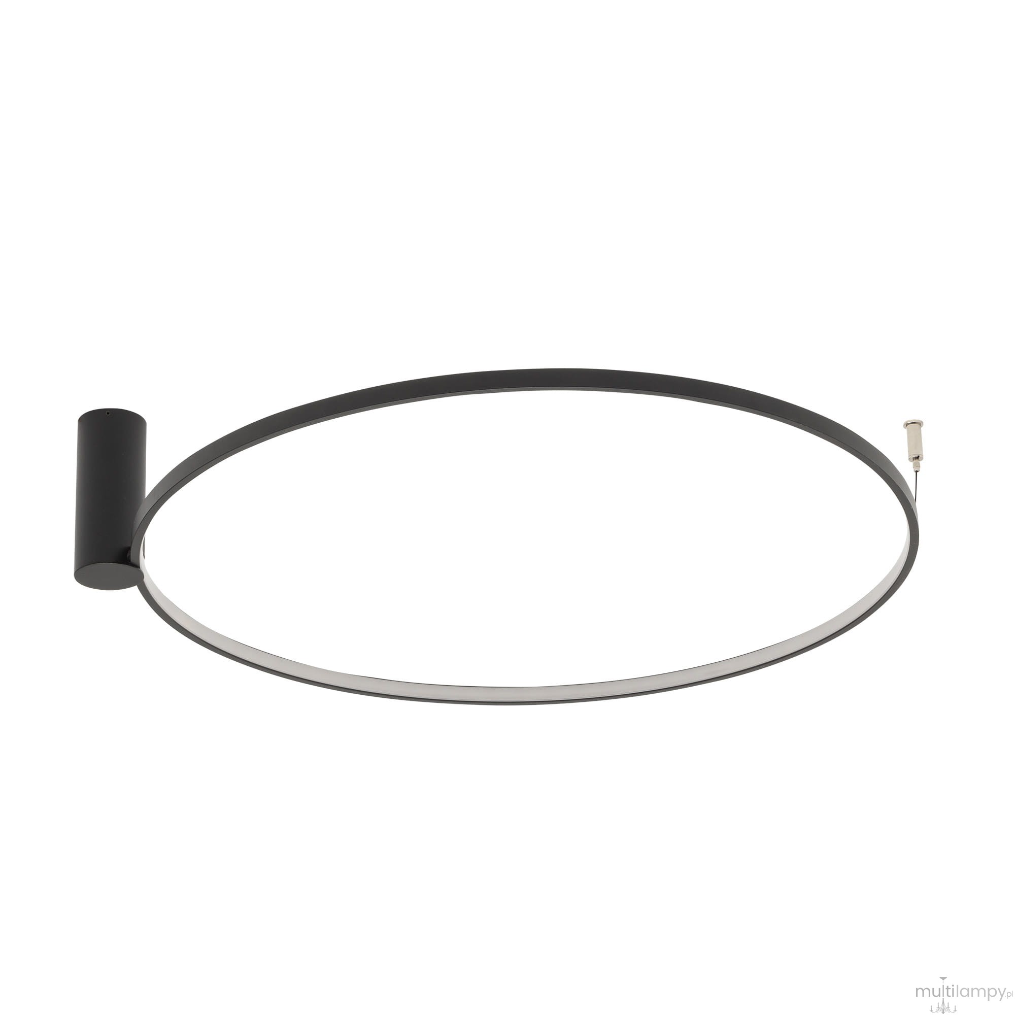 Lampa sufitowa Circolo D60 w kolorze czarnym, z okrągłym kształtem i metalowym wykończeniem. Zainstalowany jeden moduł LED o mocy 21W i temperaturze barwowej 4000K. Ujęcie z boku, ukazujące minimalistyczny design i elegancką formę.
