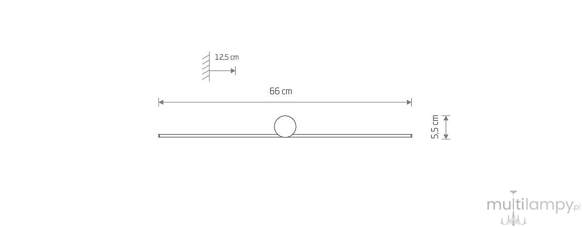 Kinkiet Spin 66 w kolorze czarnym, z jednym źródłem LED o mocy 10W i temperaturze barwowej 4000K. Posiada prostokątny kształt o długości 66 cm i wysokości 5,5 cm, z okrągłym detalem na środku, montowany na ścianie.