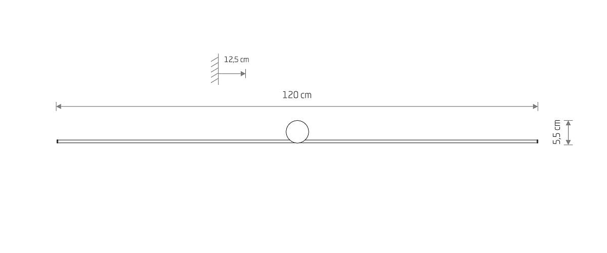Czarny kinkiet Spin 120 o długości 120 cm i wysokości 5,5 cm, z pojedynczym źródłem światła LED 16W (3000K). Posiada okrągły element w środku, montowany na ścianie. Wymiary: 120 cm x 12,5 cm.