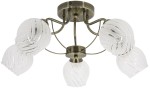 Lampa sufitowa Merida 5-punktowa w kolorze mosiądzu, z pięcioma kloszami ze szkła w kształcie spiralnych muszli. Ujęcie frontalne, widoczne detale konstrukcji oraz subtelna faktura kloszy. Idealna do nowoczesnych wnętrz.