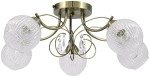 Lampa sufitowa Wenus 5-punktowa w kolorze mosiądzu z przezroczystymi kloszami o teksturowanej powierzchni. Klosze umieszczone na falistych ramionach, z dekoracyjnymi kryształkami. Ujęcie z dołu, ukazujące szczegóły konstrukcji.