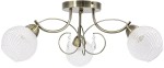 Lampa sufitowa Venus 3-punktowa w kolorze mosiądzu z trzema przezroczystymi kloszami o teksturowanej powierzchni. Stylowe, metalowe ramiona z dekoracyjnymi kryształkami, zamontowana na okrągłej podstawie.