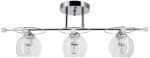 Lampa sufitowa Kasper 3-punktowa w kolorze chromu, z trzema przezroczystymi kloszami w kształcie półkul, zawieszona na metalowej listwie. Klosze mają białe oprawy na żarówki. Montaż sufitowy, nowoczesny design.