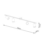 Lemmi lampa sufitowa (spot) 4xGU10 w kolorze czarnym, z metalowym stelażem o długości 100 cm i wysokości 20 cm. Cztery cylindryczne klosze o średnicy 10 cm, umieszczone na prostokątnej listwie, widoczne z boku.