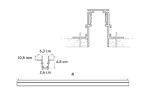 Szyna magnetyczna podtynkowa gips-karton o długości 100 cm w kolorze czarnym. Widok z boku z wymiarami: wysokość 10,5 mm, szerokość 6,3 cm, głębokość 4,8 cm oraz 2,6 cm w najszerszym miejscu. Przeznaczona do wbudowania w ściany z gipsu kartonowego.