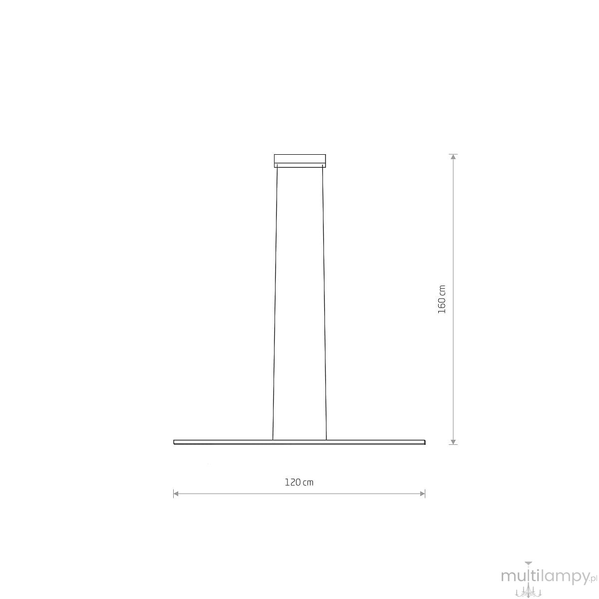 Lampa wisząca Bar L120 w kolorze czarnym, z pojedynczym źródłem LED o mocy 21W i temperaturze barwowej 3000K. Wymiary: długość 120 cm, wysokość 160 cm. Prosty, nowoczesny design, idealna do różnych aranżacji wnętrz.