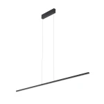 Lampa wisząca Bar L120 w kolorze czarnym, z jedną diodą LED o mocy 21W i temperaturze barwowej 3000K. Posiada prostokątną, cienką podstawę oraz długą, poziomą oprawę, zawieszoną na cienkich linkach.